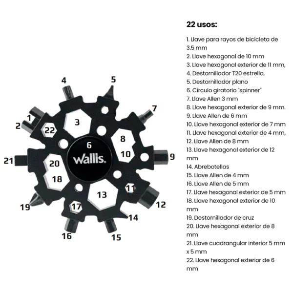 Wallis | Multiherramienta universal portátil, 22 usos, acero inoxidable negro - K900381 - Imagen 4