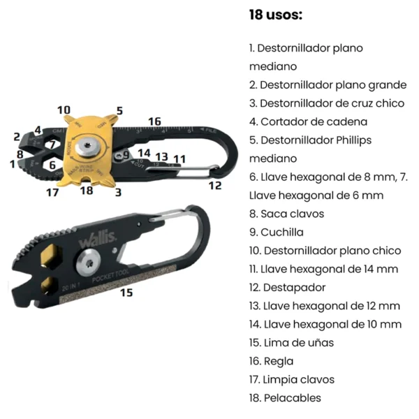 Wallis | Multiherramienta c/mosquetón con 18 usos acero inoxidable - K900879 - Imagen 4