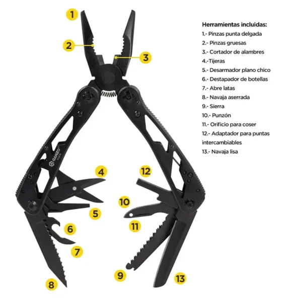 Ganzo | Multiherramienta G202-B Negra 13 funciones - GAN-005-002 - Imagen 3