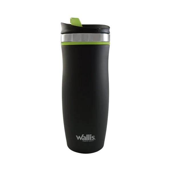 Wallis | Vaso Térmico con Protector Antiderrames y Tapa Rosca, Negro/Verde, 450 ml - M2893488