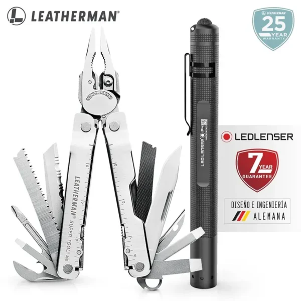 Leatherman | Kit de Multiherramienta con Lintera SUPER TOOL 300 / P4 Plata  - LEA-005-059