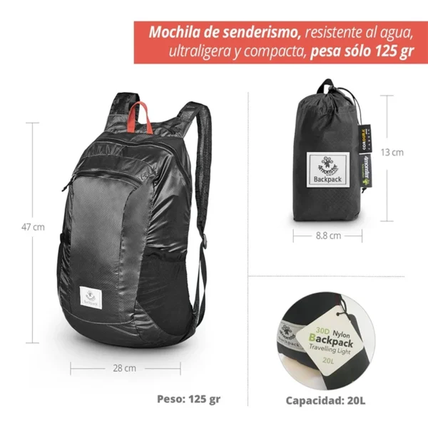 4Monster | Mochila de Nylon Ultra Ligera Negro - MON-030-001 - Imagen 2