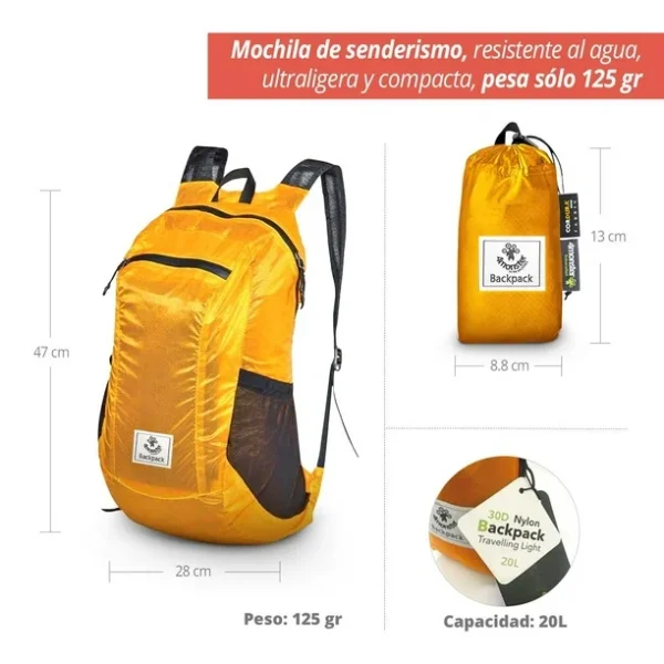 4Monster | Mochila de Nylon Ultra Ligera Naranja - MON-030-002 - Imagen 2